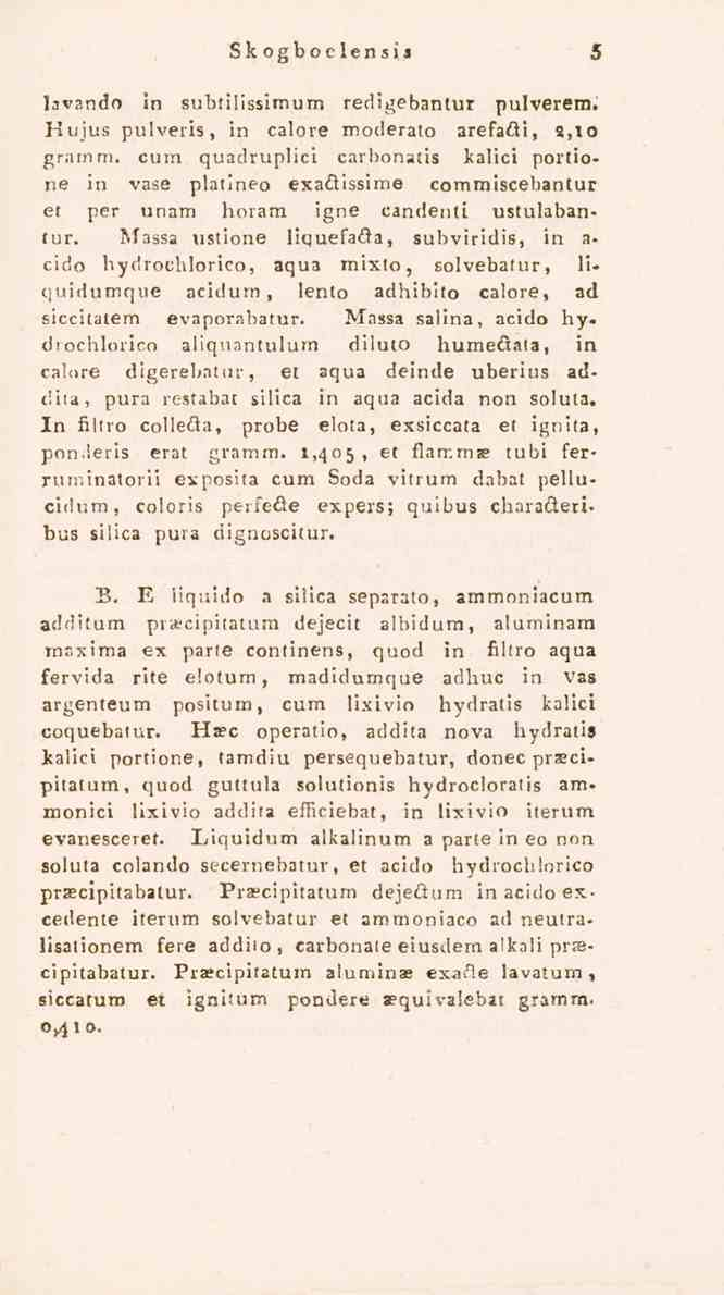 Sk ogboclensi j 5 lavando in subtilissimum redigebantur pulverern. Kujus pulveris, in calore moderato arefaöi, s,io gramm.