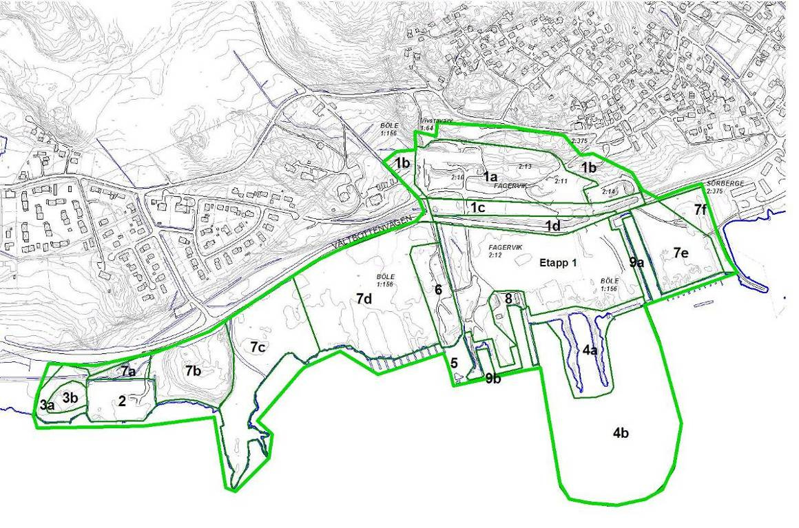 2 AUA.2 AUA.21 Orientering om objektet Översiktlig information om objektet Översiktskarta över Fagerviks f.d. industriområde med indelning i delområden. Fagerviks f.d. industriområde i Timrå kommun är ca 35 hektar.