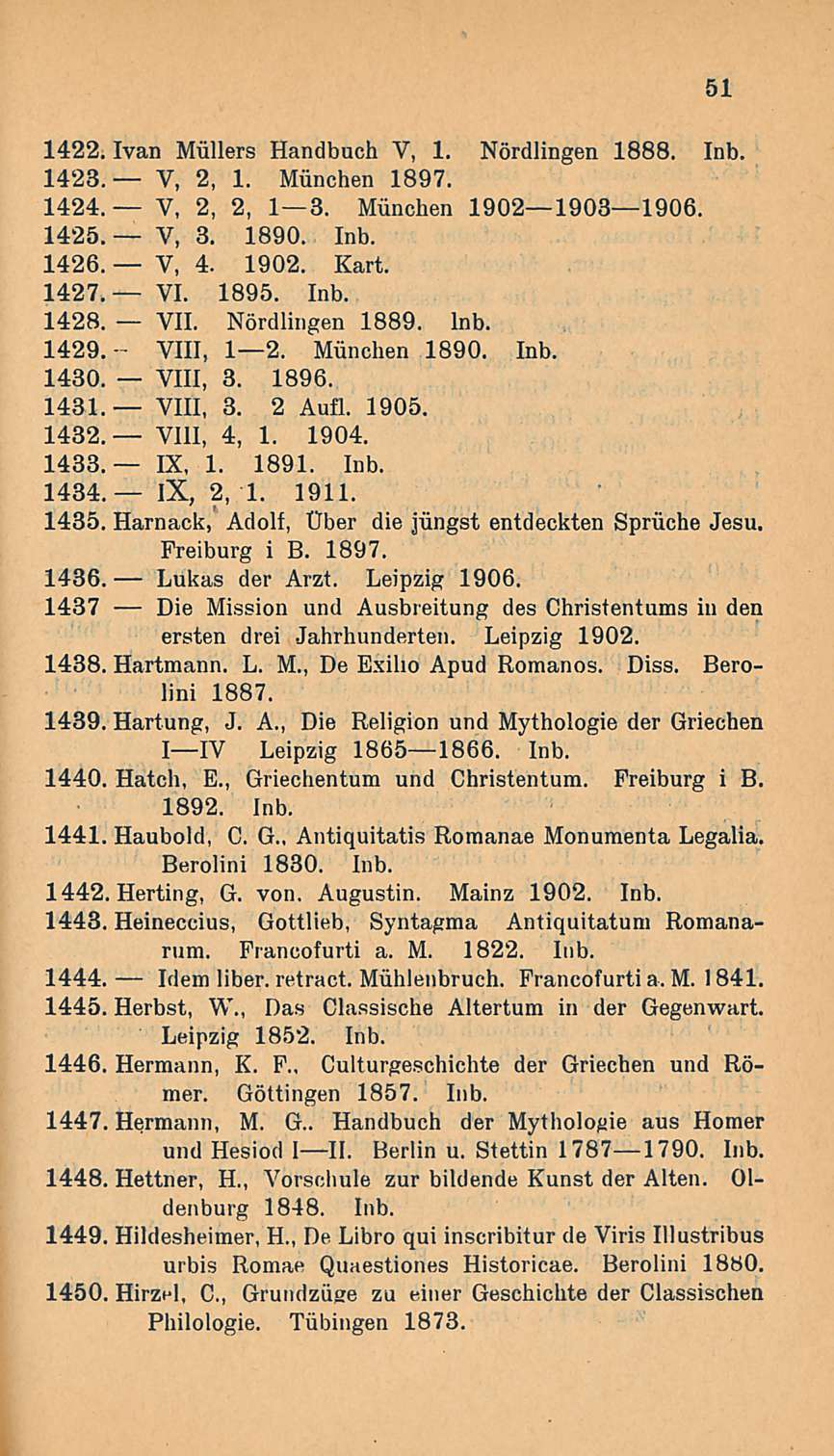 Idem 1422. Ivan Mullers Handbuch V, 1. Nördlingen 1888. Inb. 1423. V, 2, 1. Munchen 1897. 1424. V, 2,2, I3. Munchen 190219031906. 1425. V, 3.1890. Inb. 1426. V, 4.1902. Kart. 1427. VI. 1895. Inb. 1428.