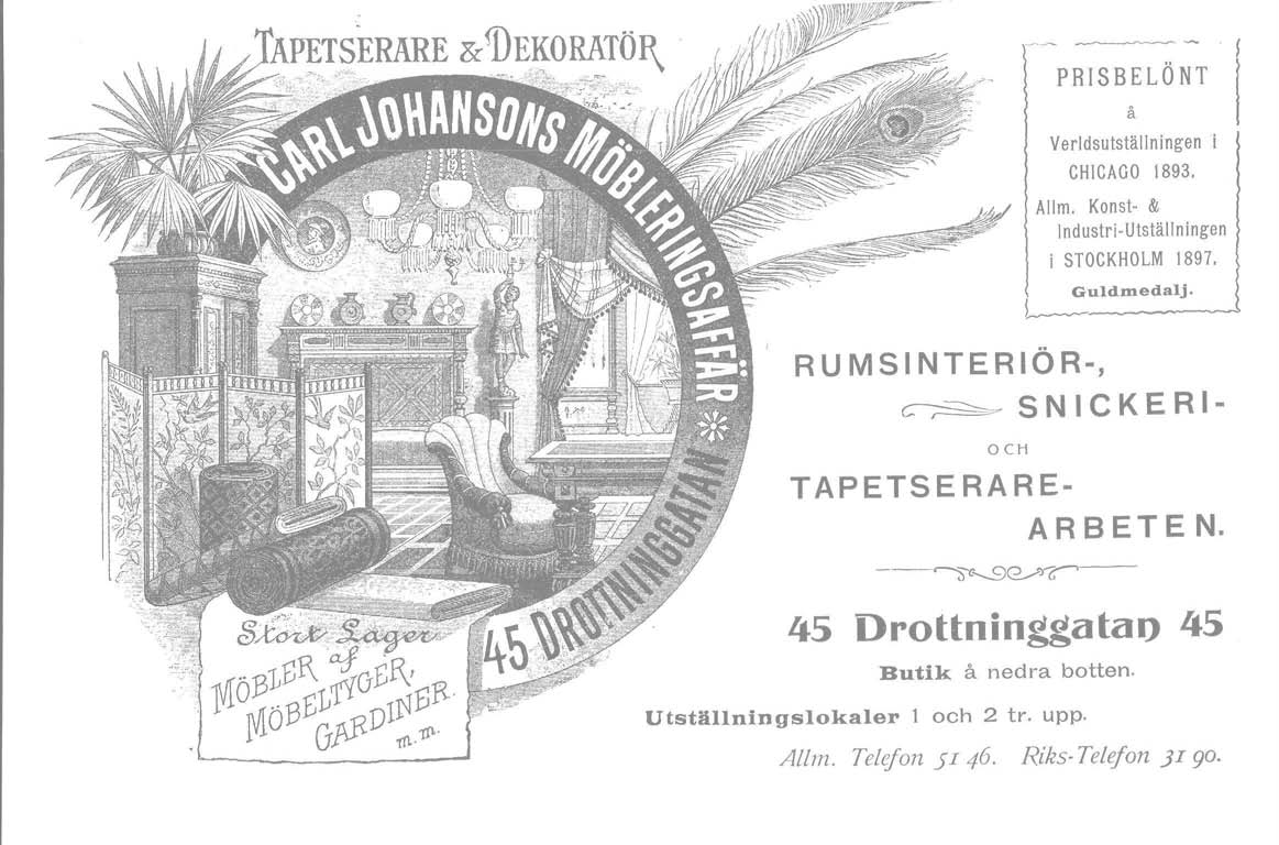 PRISBELÖNT å Verldsutställningen CHICAGO 1893. Allm. Konst- & Industri- Utställningen i STOCKHOLM 1897. Guldmedalj. L..-.-.---.