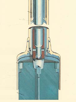 Styrstavs ledrör Öppningar för bypass-flöde Drivdornshus Drivdorns stuts 0.125m 0.35m ~ 0,3-1 m Reaktortankens botten 0.17m Figur 3.1.2. Vertikal skiss över utformningen av en styrstavsgenomföring i reaktortankens botten.