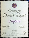 Champagne David Léclapart 51380 Trépail (Premier Cru) 10 000 flaskor per år David Léclapart är en spännande champagneproducent som vi kommer att följa med intresse i framtiden.