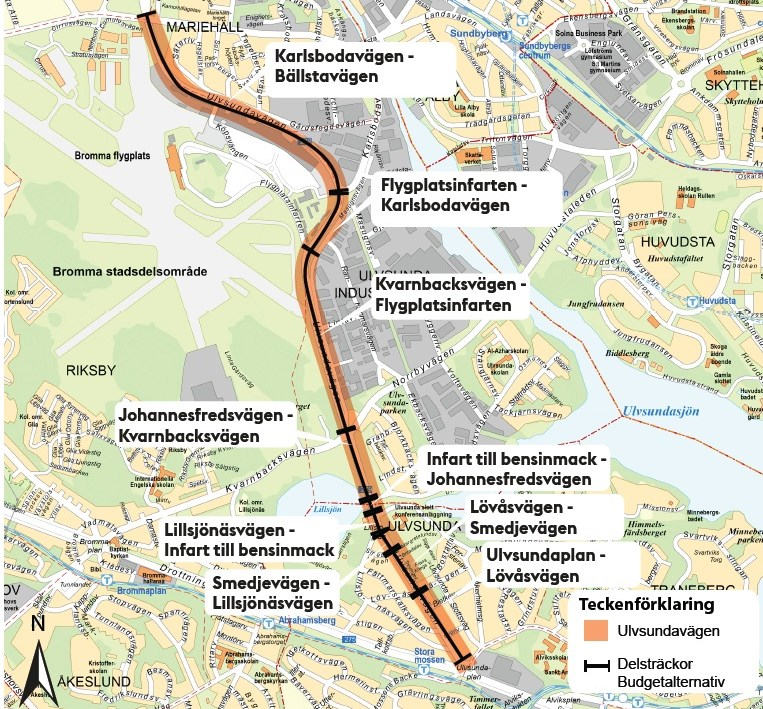Sida 20 (44) Åtgärdsförslag Längs Ulvsundavägens västra sida, från Ulvsundaplan till Bällstavägen, anläggs en 5 meter bred dubbelriktad GC-bana enligt cykelplanens utformningsprinciper med en 1 meter