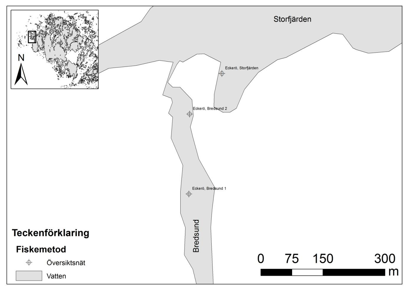 5 I Eckerö utfördes fisket (fig. 3) i samarbete med Sixten Sjöholm vid Storfjärdens Fisk Ab. Näten lades på tre lokaler i området runt Storfjärden.
