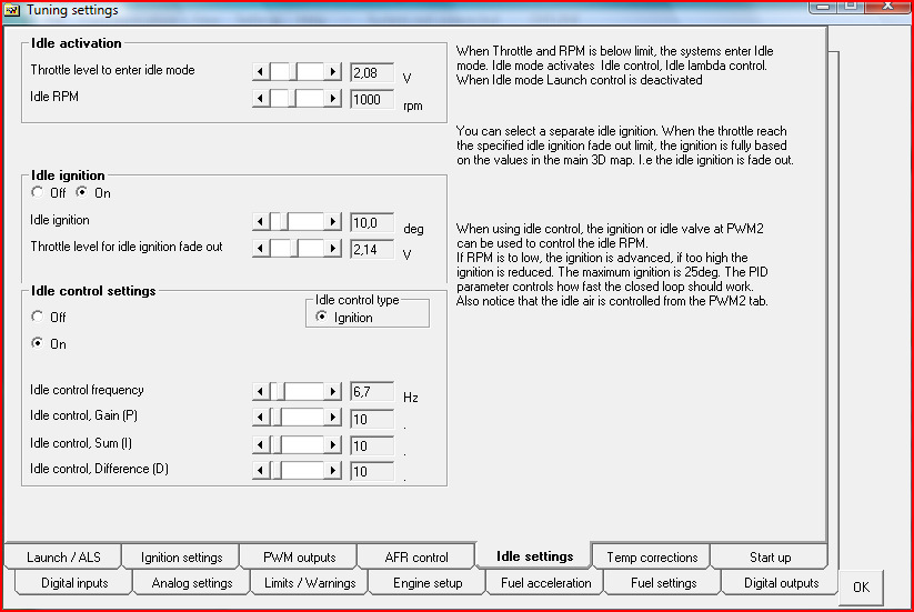 INSTÄLLNING - TOMGÅNG Idle activation Throttle level to enter idle mode Lägsta trottelpositionnivå för att systemet ska anse att det är tomgång.