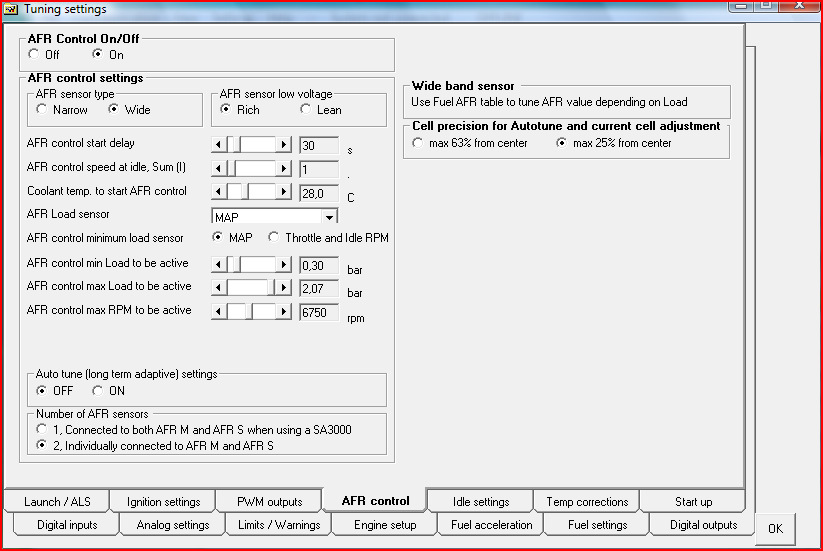 INSTÄLLNING - LAMBDAREGLERING Lambda/AFR settings På svenska talar man om lambdavärde, och i USA talar man om AFR- Air Fuel Ratio. Därför används i manualen båda benämningarna.