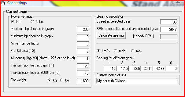 Car settings Custom name of unit Det namn du har på bilen, vilket även kommer vara defaultnamnet när du gör en loggfil.