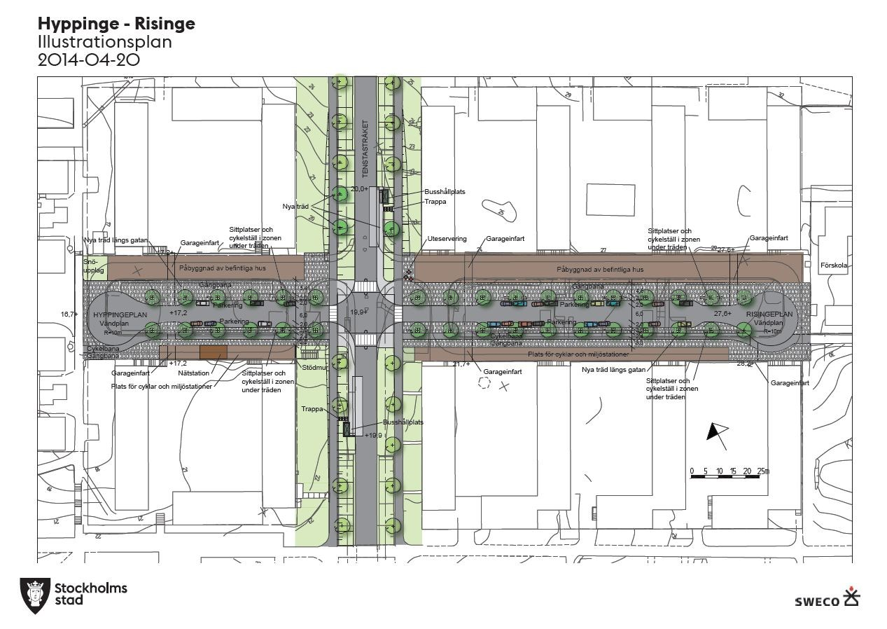 Dnr E2012-51-0168 Sida (8) Omdaning av gatan Hyppingeplan-Risingeplan och del av Tenstastråket med bl.a. nyplantering av träd. Detaljplanarbetet påbörjades 201.