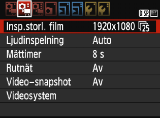 3 Inställningar av menyfunktioner [Z2] Filminspelningsstorlek Du kan ställa in filminspelningsstorleken (bildstorlek och bildhastighet). Mer information finns på sidan 164.