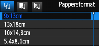 w Skriva ut Q Ställa in pappersformat Välj det pappersformat som är påfyllt i skrivaren och tryck sedan på <0>. Menybilden för papperstyp visas.