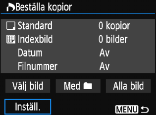 W DPOF (Digital Print Order Format) Du kan ställa in utskriftstyp samt inkopiering av datum och filnummer.