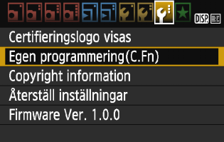 3 Ställa in funktioner för egen programmeringn Nummer för egen programmering 1 2 Välj [Egen programmering(c.fn)].