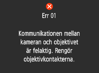 Felkoder Felnummer Om det uppstår problem med kameran visas ett felmeddelande. Följ anvisningarna på skärmen.