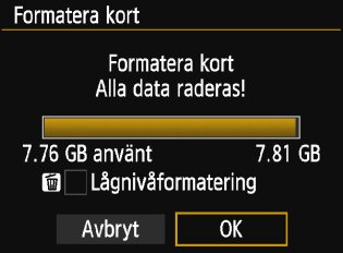 3 Formatera kortet Om kortet är nytt eller tidigare har formaterats med en annan kamera eller med en dator formaterar du kortet med kameran.