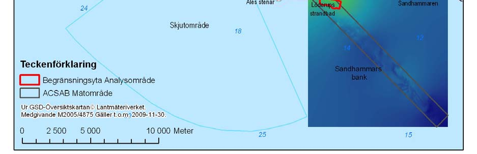 Mätningarna över Sandhammaren har omfattat ca km inom ett område beläget i den nordvästra delen av banken. Mätplatsernas läge framgår av Figur 3.1.