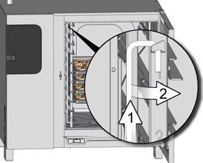 Kontrollera att behållare, plåtar och galler är korrekt inskjutna enligt 'Placering av tillagningsbehållare i aggregat med storlek X.