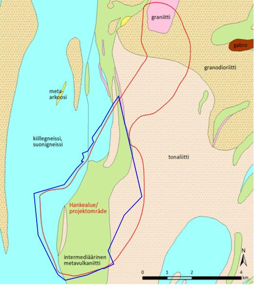 57, TEKN 16.3.2016 17:00 / Pykälän liite: Kaavaselostus_Planbeskrivning KRS_SWE[1] 17.2.20 FCG SUUNNITTELU JA TEKNIIKKA OY Planbeskrivning, Kristinestad 11 (97) Kristinestad 17.2.2016 Delgeneralplan för Mikonkeidas vindkraftspark Bild 6: Berggrund (GTK 2010a) och jordmån (GTK 2010b) på projektområdet.