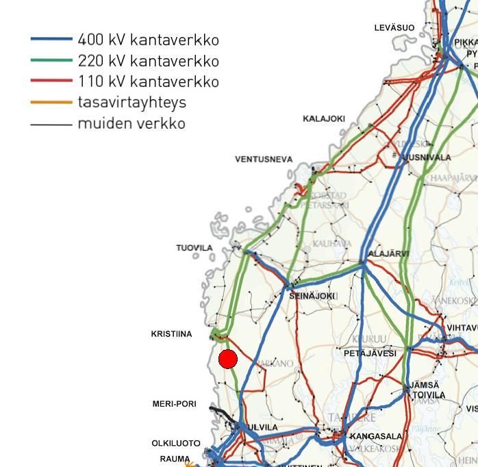 57, TEKN 16.3.2016 17:00 / Pykälän liite: Kaavaselostus_Planbeskrivning KRS_SWE[1] 17.2.20 FCG SUUNNITTELU JA TEKNIIKKA OY Planbeskrivning, Kristinestad 25 (97) Kristinestad 17.2.2016 Delgeneralplan för Mikonkeidas vindkraftspark Bild 16: Mikonkeidas läge i förhållande till Fingrid Oyj:s kraftöverföringsnät 3.