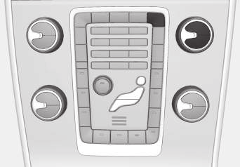 Kontrollpanel i mittkonsol och knappsats i ratt. Bilden är schematisk antal funktioner och knapparnas placering varierar beroende på vald utrustning och marknad. MY CAR öppnar menysystemet MY CAR.