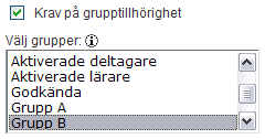 Klicka på den grupp eller projektgrupp som du vill ska kunna läsa sidan. Klicka på Spara längst ner till höger. I den här aktiviteten finns projektgrupperna Grupp A och Grupp B.