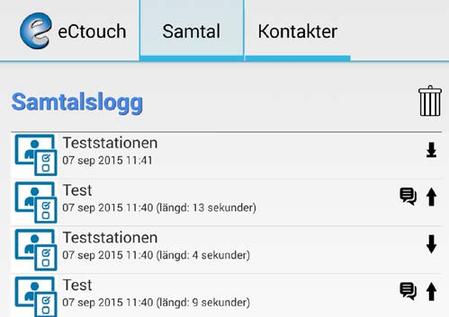 8. SAMTALSLOGG I samtalsloggen ser du en logg på samtalen. Vilka som du ringt till och som ringt till dig. 8.1. SYMBOLERNA I SAMTALSLOGGEN Lista på symbolerna och dess betydelse. 8.2.