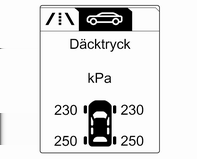 Vrid inställningsratten för att välja ringtrycksövervakningssystemet. Systemstatus och tryckvarningar indikeras med ett meddelande och det aktuella däcket blinkande i förarinformationscentralen.