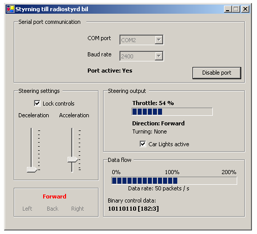 Mjukvara till PC Skärmdump från styrprogrammet. Bilden visar hur styrprogrammet ser ut.