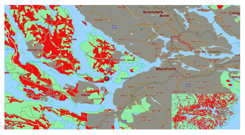 Stockholms län är ca 18 mil långt och ca 9 mil brett exklusive havsområdet. Landytan är drygt 6 500 km2, vilket motsvarar knappt 2 procent av Sveriges hela landyta.