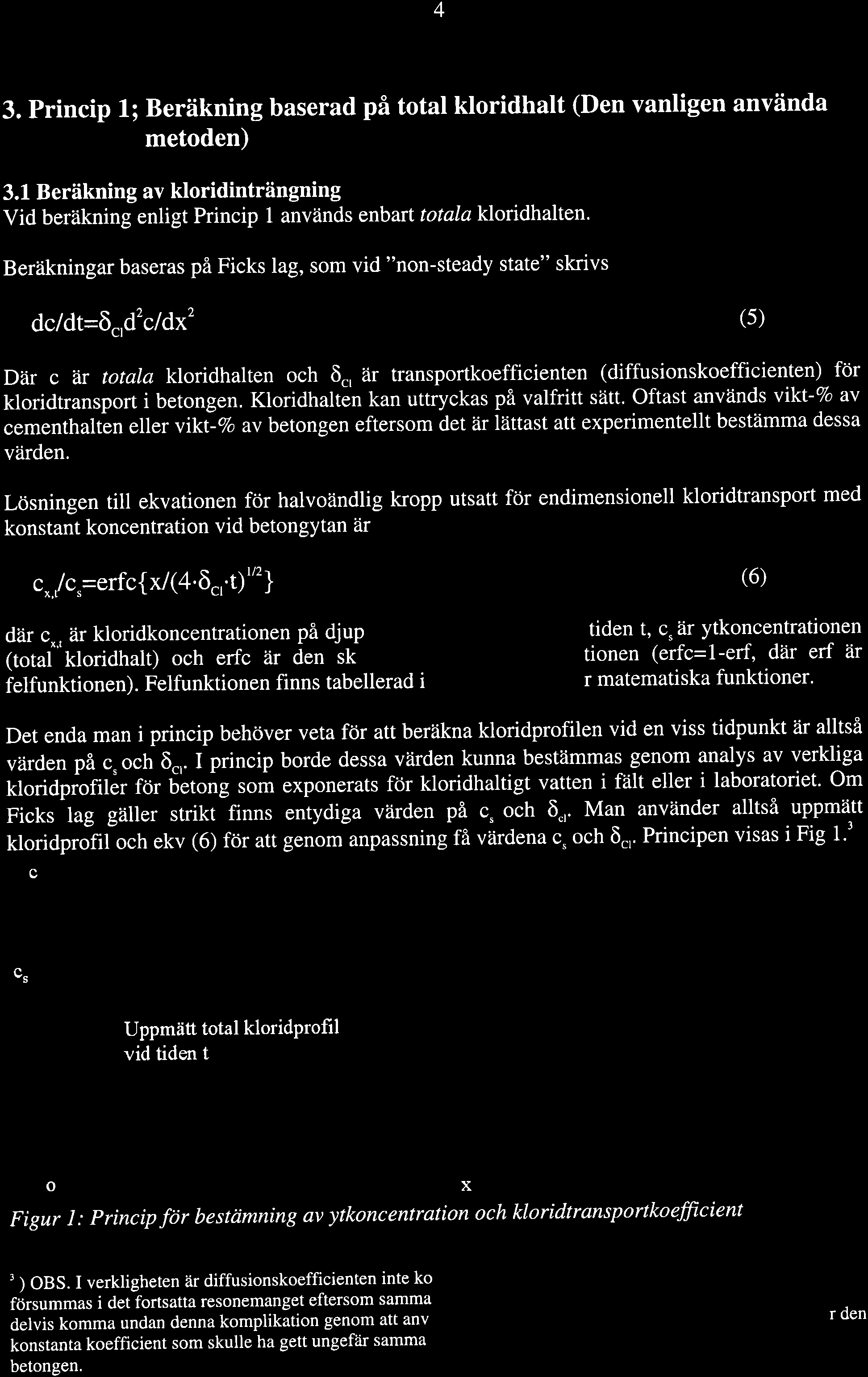 4 3. Princip 1; Beräkning baserad på total ktoridhalt (Den vanligen använda metoden) 3.L Beräkning av kloridinträngning Vid beräkning enligt Princip 1 används enbart totala kloridhalten.