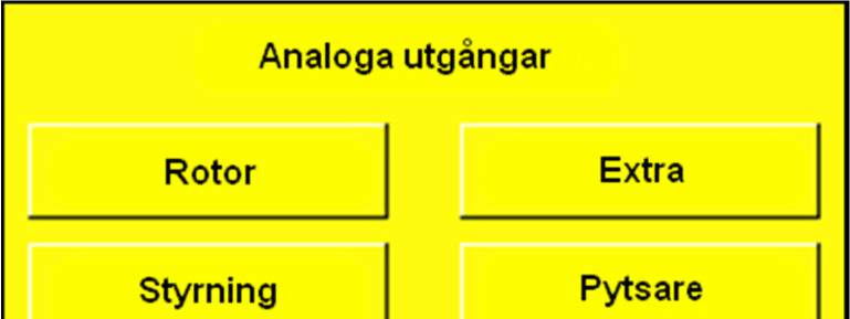 16.1.6. Analoga utgångar Meny/Grundinställningar/Analoga utgångar. I meny intill visas de analoga utgångar som finns tillgängliga i systemet.