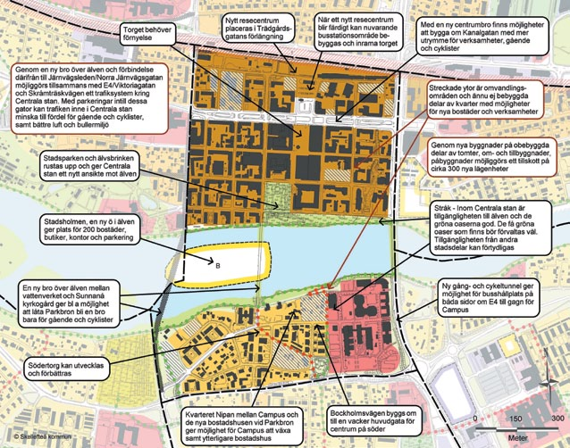 kvarter i anspråk och även i väster där villabebyggelse ersatts av större byggnader.