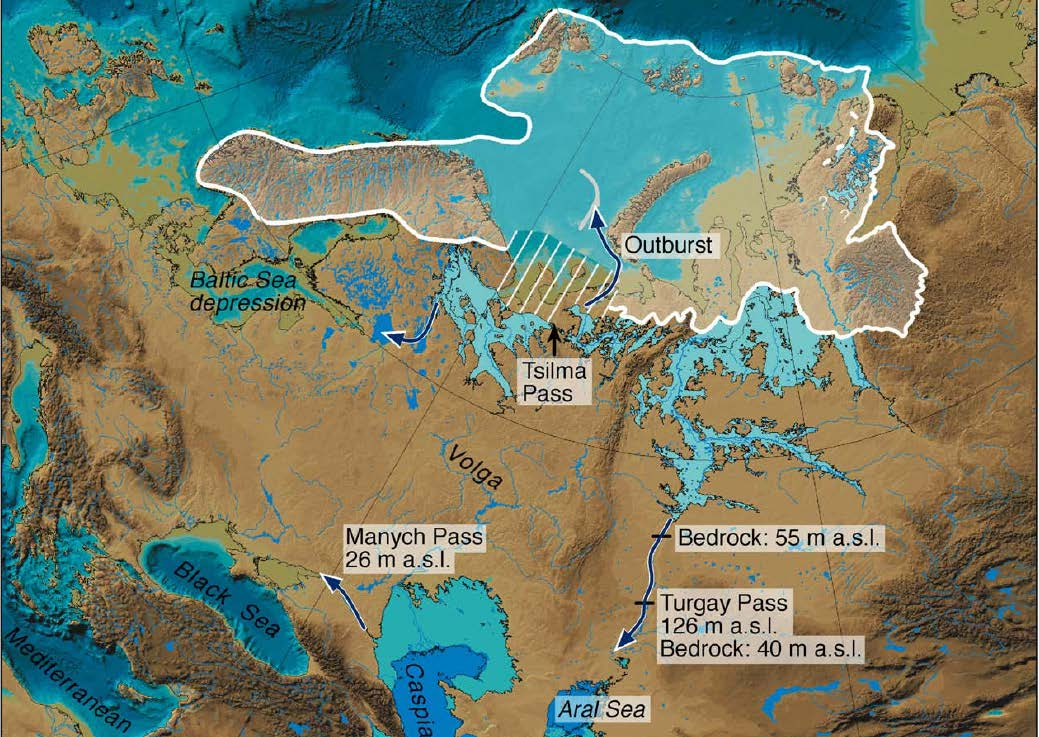 Inlandsisen och sjöförekomst i norra Ryssland under tidig Weichsel för c:a 90 000 år sedan Ur Mangerud, Jakobsson,
