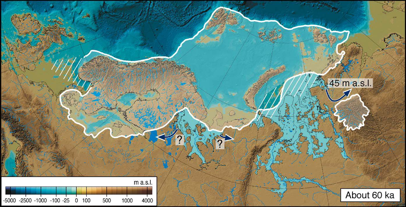 Inlandsisen och sjöförekomst i norra Ryssland under tidig Weichsel för c:a 60 000 år sedan Ur Mangerud, Jakobsson,