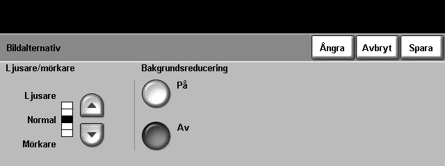 Om du vill göra utskriften mörkare trycker du på nedpilen. Om du vill göra utskriften ljusare trycker du på uppilen.