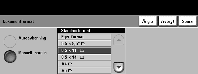 6 Avläsning till e-post Dokumentformat Använd det här alternativet om du vill ange dokumentets format eller om maskinen ska avkänna formatet för originaldokument och avlästa dokument automatiskt.