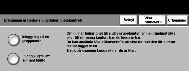 9 Inställningar Logga ut ur auditronen När du har avslutat ett arbetspass loggar du ut genom att trycka på knappen Tillträde på kontrollpanelen.