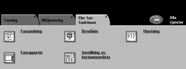 4 Fax Fler faxfunktioner Funktionen Fler faxfunktioner erbjuder ytterligare faxfunktioner som kan användas när fax överförs.