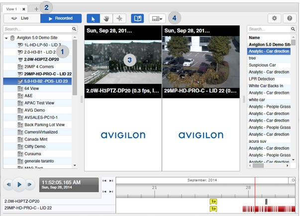 Figur 1: Avigilon Control Center Programfönstret för webbklienten för Gateway.