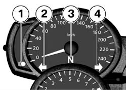 3 22 Standardindikeringar Multifunktionsdisplay Kontrollampor Serviceindikering Indikeringar z 1 Klocka ( 40) 2 Vägmätare ( 40) 1 Helljus 2 Vänster blinker 3 Tomgång 4 Höger blinker Om den