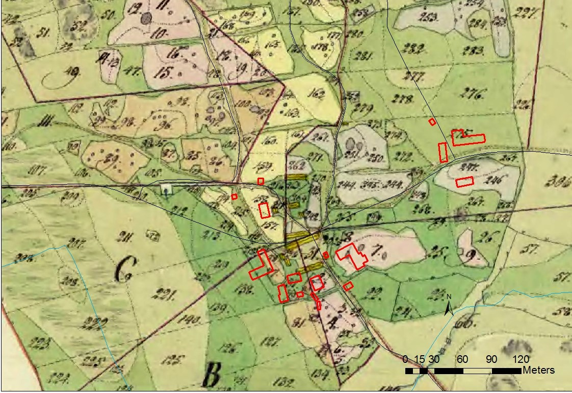 Riksantikvarieämbetets Fornsök Utsnitt från 1822 års storskifteskarta över Mundekulla by.