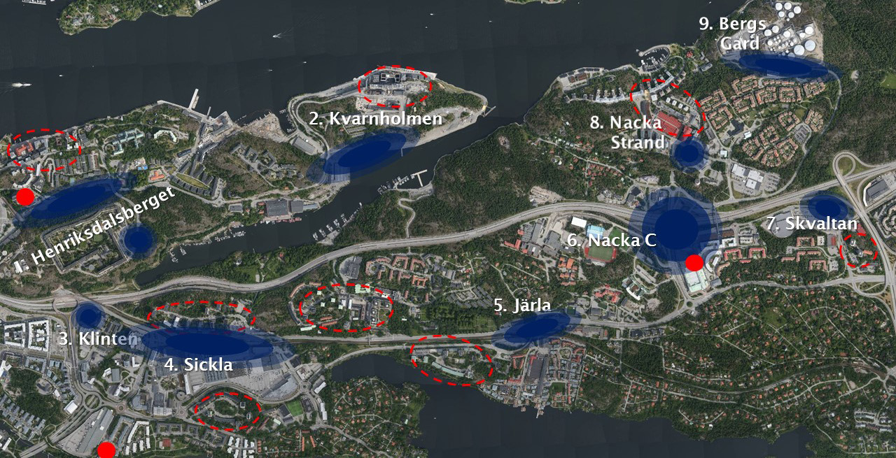 152 Kartan visar exempel på lämpliga platser efter att förhållningssättet har tillämpats och där höga hus kan prövas i en plan- och bygglovprocess.