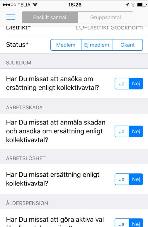 Här går det inte att fälla ner textfältet till frågorna.