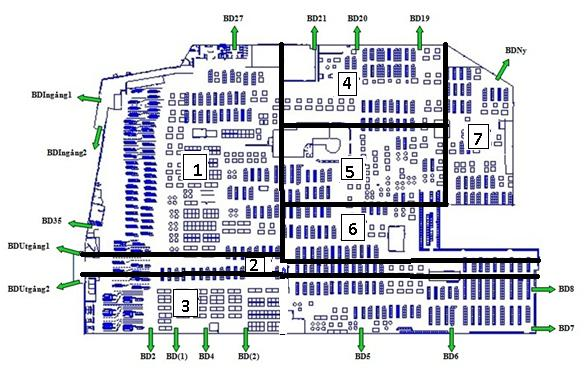 Bilaga A Bränsle- eller ventilationskontrollerad brand A.3.1 Volym Gekås markplan delas in i sju olika områden efter takhöjden.