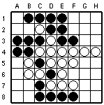 Vit gör exakt samma fel som svart gjorde på åttonde raden sju drag tidigare. Efter svarts E1 är ställningen +6 till vit. 29.E1 30.F5 30.