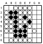 yttre brickor. Faktum är att det är ett måste att ta x-rutan här. 29.B2! 30.D7 31.E7 32.F8 33.E8 34.D8 35.C8 36.B8 37.C7 38.G6 konsekvenserna av olika drag här är närmast omöjligt.