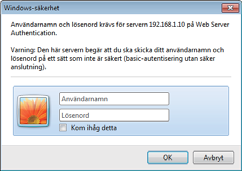 2. Webbkontroll 2.1 Webbkontroll för projektor 2.1.1 Inloggning För att kunna använda funktionen Webbkontroll för projektor måste man logga in med användarnamn och lösenord.