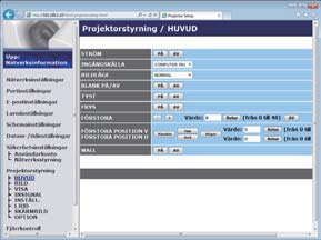 2. Webbkontroll 2.1 Webbkontroll för projektor (fortsättn.) 2.1.10 Projektorstyrning en som visas i tabellen nedan kan ändras med hjälp av Projektorstyrning-menyn. Välj en ikon med musen.