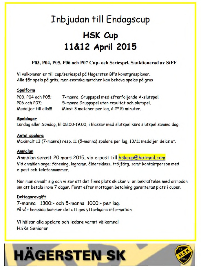 HSK VÅR-CUP 2015 SPELSCHEMA SÖNDAG 12 APRIL 11.00 12.30 15.