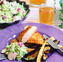 KYCKLING- SCHNITZEL med rostad potatis och vårig kålsallad 4 port.