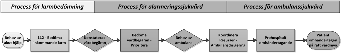 BAKGRUND Larmbedömning Processen för larmbedömning av ett nödsamtal innebär att bedöma en hjälpbegäran från eller åt en hjälpsökande (figur 1).